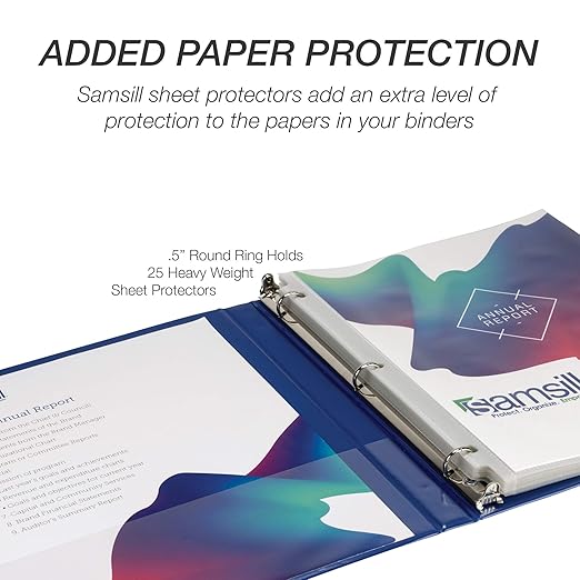 Samsill Economy 0.5 Inch 3 Ring Binder, Made in The USA, Round Ring Binder, Customizable Clear View Cover, Dark Blue