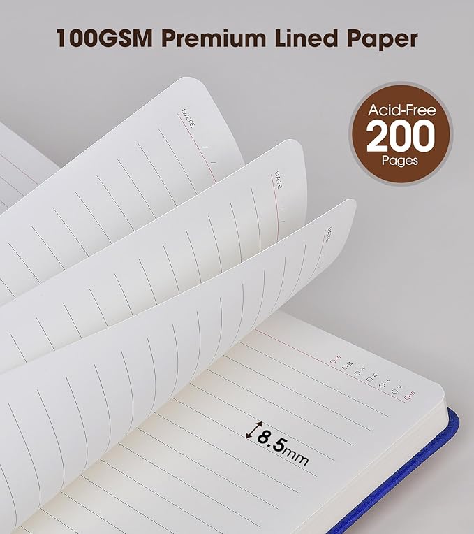 vfaejll A5 Lined Leather Journal Notebook for Men Women,5.9" X 8.4" Personalized Hardcover Journal with Pen,200 Pages 100 Gsm Thick Ruled Paper Daily Diary for School,Travel,Work,Home,Writing