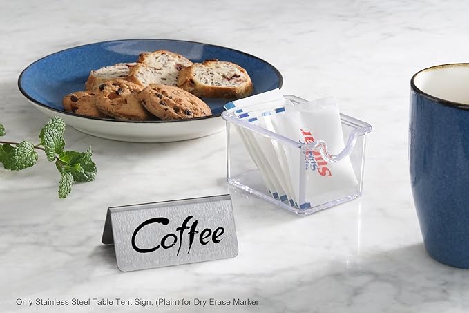 New Star Foodservice Stainless Steel Table Tent Sign (Silver (Plain), 3-Inch by 1-1/2-Inch (Set of 6))