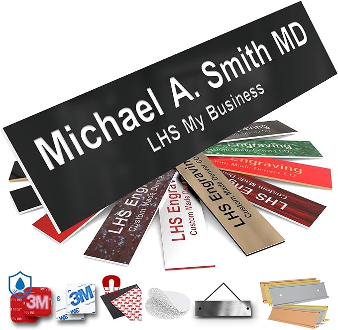 Engraved Custom Door Plate Black Plastic Office Door Sign with White Letters - Made in USA 2x12 B2