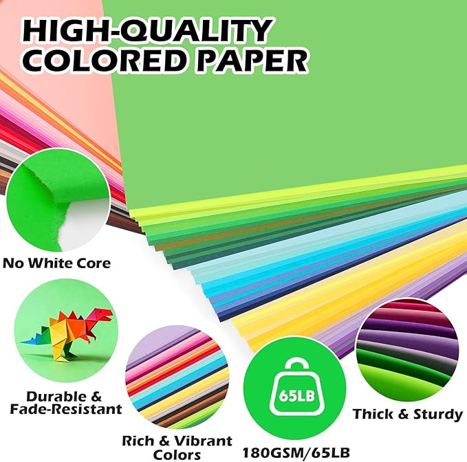 80 Sheets 8.5" X 11" Colored Cardstock, 80 Assorted Colors 180 GSM/65 LB Construction Paper Card Stock Printer Paper for Printing, Card Making, DIY Crafts, Kids School Supplies,Party Decorations