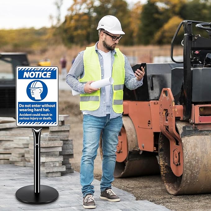 INNOVSIGN Heavy Duty Cast Iron Sign Post With 12" Diameter Bottom Round Base, 48" Movable Stand for Hanging Signs, 2-Pack