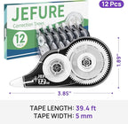 JEFURE 12 Pcs Correction Tape, 39.37 Ft White Wrong Out Tear-Resistant Bulk, Instant Corrections Easy to Use Applicator for School, Office, Note Taking, Journal (Tape Width 0.2 in，Clear)