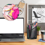 Delifox 2 Pack Pen Holder Mesh Round Pencil Holder Desktop Organizer 3 Compartments, Black