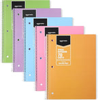 Amazon Basics College-Ruled Spiral Notebook, For Work and School, 70 Sheets, 10.5" x 8", Assorted Pastel Solid Colors, 5-Pack