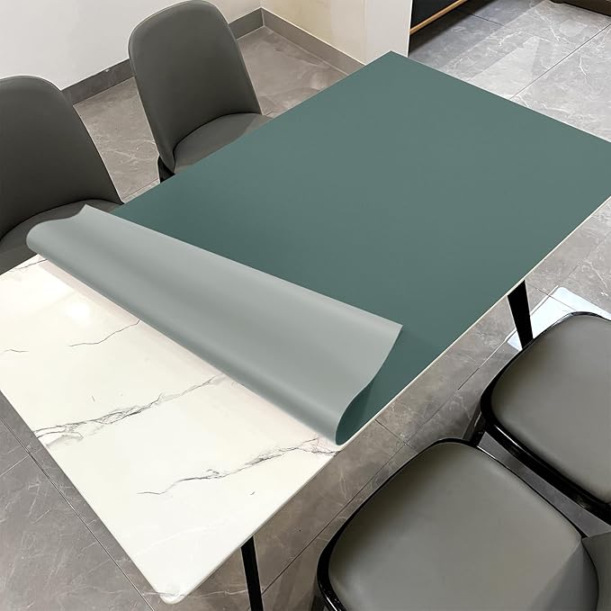 Zinkooat Leather Table Cover,1.8mm Thick,30x60 Inch Desk Cover,Large Desk Mat,Table Protector,Table Cover Protector,Dining Table Cover Protector,XL Desk Mat(Aqua Blue+Gray,30x60)
