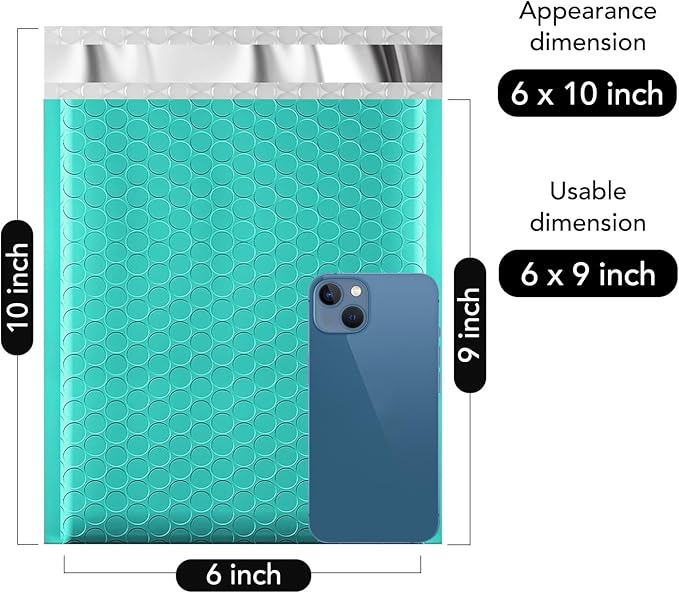 Fuxury Bubble Mailers 6x10“ 600 Pack Teal Padded Envelopes Usable Size 6x9" Thick Mailing Envelopes Bubble Padded, Shipping Bags for Mailing,Packaging, Small Business, Boutique, Bulk #0