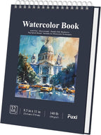 Fuxi Watercolor Notebook 8.5" x 11", 140 lb Cold Press Watercolor Paper, 32 Sheets (64 Pages) Water Color Paper Pad, Art Supplies for Adults Painting, Gouache & Ink.