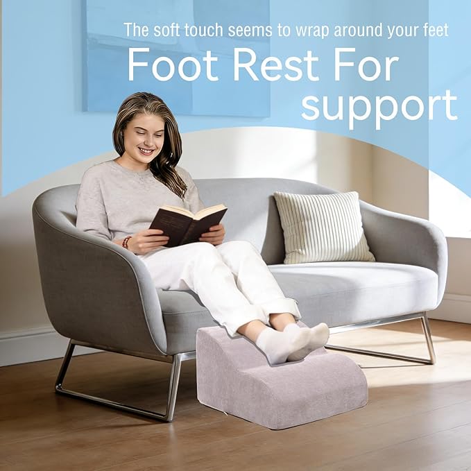 OpyTikar Foot Rest for Under Desk at Work.Multifunctional 3-Tier Foot Stool,with Washable Footrest.for Under Desk,Office Chair Gaming Chair & Sofa,Leg Elevation Pillow,Supports Posture-Light Grey