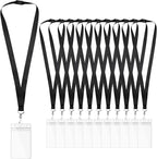 12-Pack Black Breakaway Lanyards with Waterproof Badge Holders, Polyester Neck Straps for ID Cards, Events, Office, and Schools