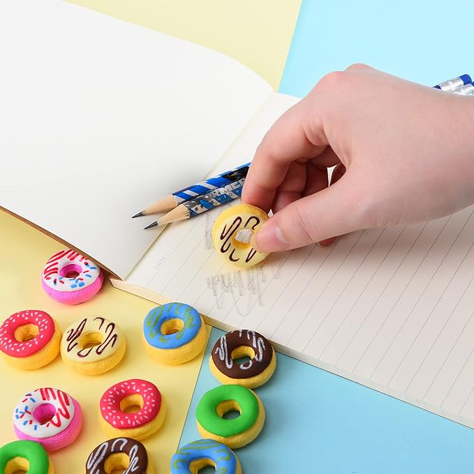 Donut Erasers for Kids, 24 Pieces 3D Cute Food Puzzle Mini Eraser, Cool Fun Take Apart Desk Pet Erasers for Girls
