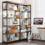 Himimi 6-Tier Bookshelf Set of 2,Tall Bookcase Industrial Wood Storage Rack with Open Book Shelves,Modern Metal Standing Organizer,Vintage Display Rack for Living Room, Office, Bedroom, Rustic Brown