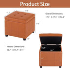 Homebeez Faux Leather Lift Top Storage Ottoman Bench with Solid Wood Frame & Tufted PU - 17.3 Inch Cube Footrest, Seat, with Metal Hinges for Living Room, Bedroom, Dorm | Orange Brown
