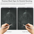 Fuxi Black Paper Sketchbook 8"×10", 60 Sheets (90lb/150gsm) Double-Sided Hard Cover, Spiral Bound, Ideal Art Supplies for Teens - Gifts for Teenage Artists.