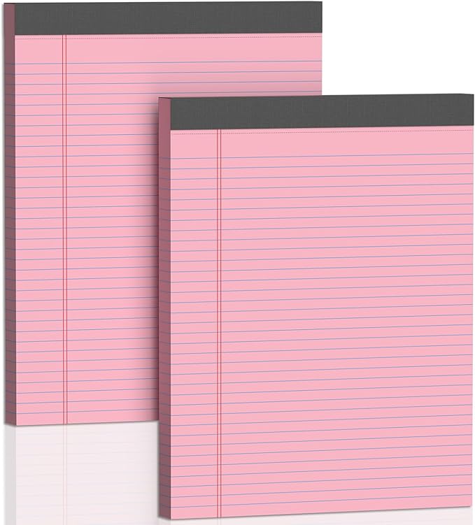 2 Pack Legal Pads 8.5 X11, College Ruled Notebook, 100 Sheets Pink Note Pad, Writing Pads 8.5x11, Tear Off Notepad, Lined Paper, Notebook Paper for Office Home School, 50 Sheet/Pad