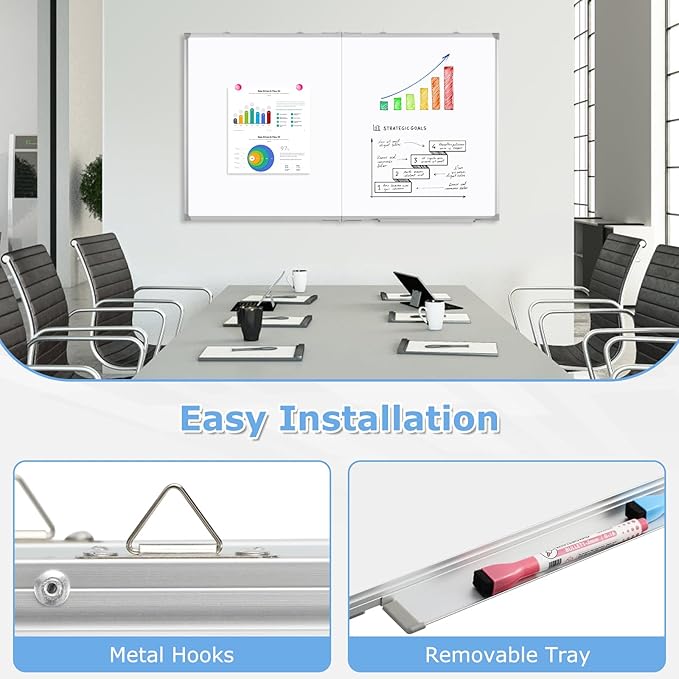 DOLLAR BOSS Large White Board 72 x 40 Inch Foldable Magnetic Whiteboard for Wall, Portable Double Sided Dry Erase Board, Aluminum Frame Message Board for School, Office, Classroom with Eraser, Markers