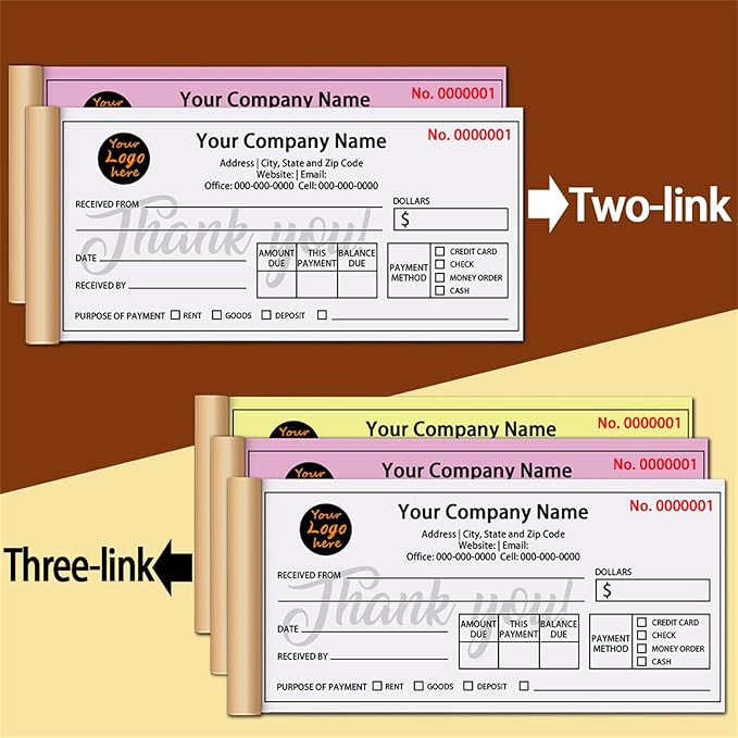 Custom Invoice Book in 3-Part /2-Part Receipt Book with Carbon Copies Personalized Carbonless Service Invoice Form Books Sales Order Book with Company Name Logo Address,H2-Receipt Book