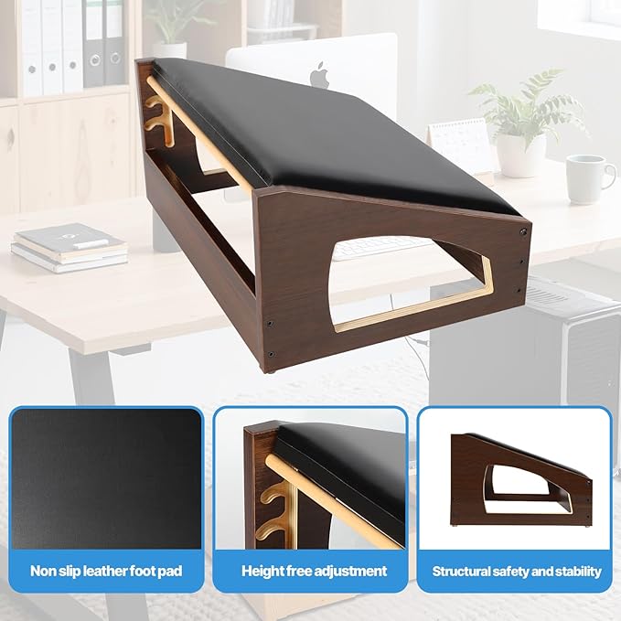 XINGMIAOWJ Ergonomic Foot Rest, 4 Adjustable Height Foot Stool,Footrest Under Desk， Soft Cushions, Foot Rest Office,Improving Posture, Promoting Blood Circulation（Espresso）