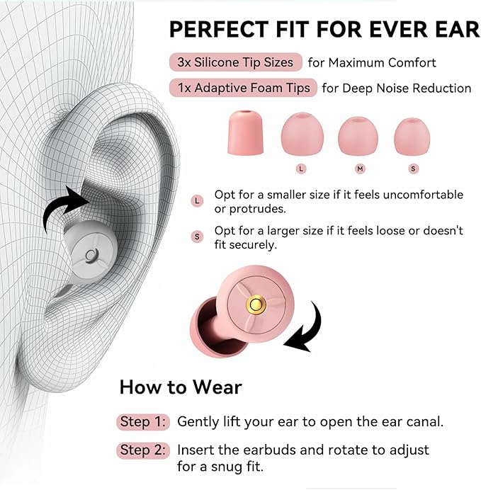 AuralProtek Ear Plugs for Sleeping Noise Cancelling, 24-30dB Ear Plugs for Noise Reduction, Hearing Protection, Silicone Soft Reusable EarPlugs for Sleep, Concert, Focus with Case & 4 Pair Eartips