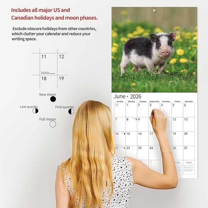 2026 Wall Calendar,Calendar 2026, November 2025 - December 2026, Wall Calendar Pigs & Piglets, 12" x 24" Opened,Full Page Months Thick & Sturdy Paper for Gift Perfect Calendar Organizing & Planning