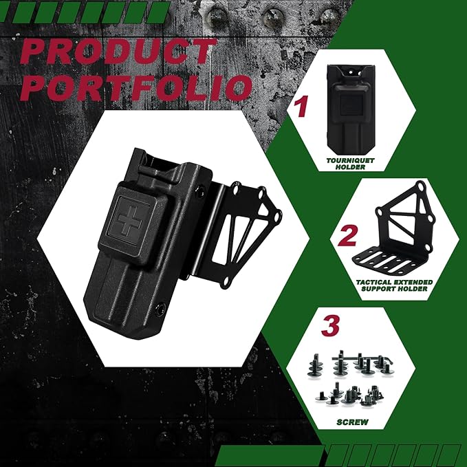 Tourniquet Holder for Gun Holster, Tactical Tourniquet Holder Adapter Mount, Police Gear Accessories with QLS Kit for 3-Hole Holster
