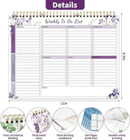ALKALO 104 Pgs Weekly To Do List Notepad, 52 Duplex-Printed Undated Sheets 100 GSM（8.5"×11") Weekly Desk Planner For Work Home School Office Desk Accessories Supplies & Goal Setting Tasks - Purple Iris