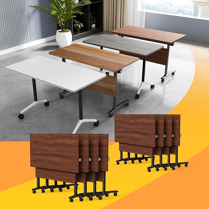 Conference Table Flip Top Mobile Conference Room Tables,Folding Conference Table with Wheels,Large Meeting Training Seminar Table Saving Space for Office Classroom(8D,61'')