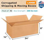 Large Shipping & Moving Boxes 24x14x8 inches (10-Pack) - Extra Strength 200 lb vs Regular - Corrugated Large Boxes for Moving - Shipping Box for USPS, UPS, FEDEX by IDL Packaging