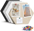 Uoisaiko 12" Large Bulletin Board with 15 Push Pins, Pack of 4 Hexagon Felt Pin Board Notice Boards for Home Office, Felt Wall Tiles for Photos Memos (Camel Grey)