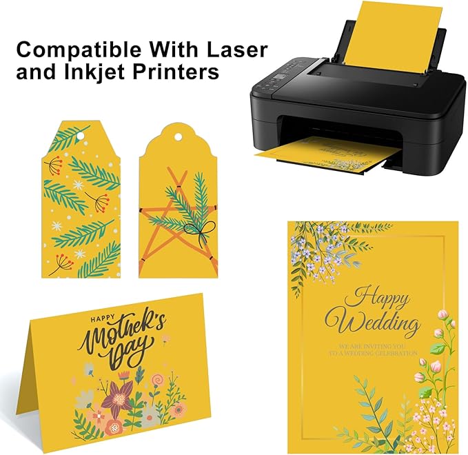 OcePor 200 Sheets Yellow Cardstock Paper, Colored Printer Paper 8.5 x 11, Card Stock Thick Construction for Craft,Scrapbook，Office Printing, Invitations, Certificates，92 lb/250gsm