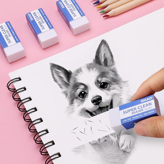 White Erasers, 6 Pack Block Pencil Erasers – Smudge-Free Latex-Free, Erasers for Kids School Supplies, Clean Erase for Homework, Office & Drawing (Art Use)