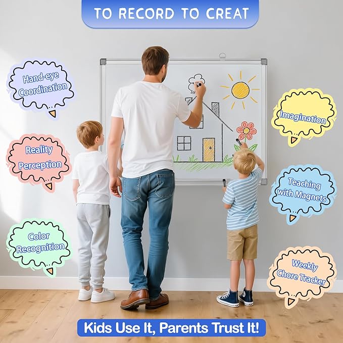 Grtard 24" x 18" Magnetic Dry Erase Whiteboard for Wall, Hanging Magnetic White Board with Marker & Magnets, Smooth Writing Dry Erase Board for Office & Home, Christmas Practical Gift Idea