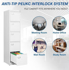 PEUKC 5-Drawer File Cabinet, 16.3" Deep Vertical Metal Filing Cabinet with Lock for Home Office, Anti-Tip 5 Storage Drawers for Letter/Legal/A4/F4 Size (Assemble Required, White)