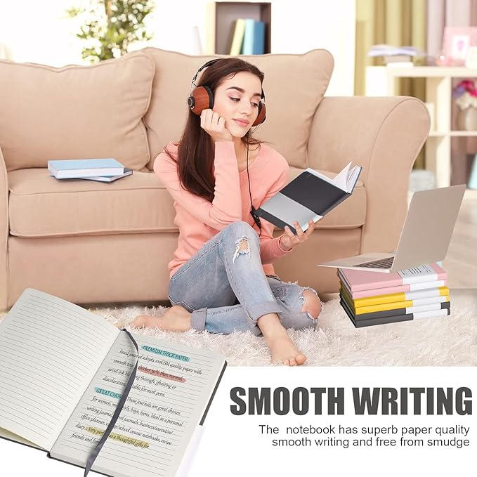 EMOMAS Lined Journal Notebook – Hardcover Notebook for Men & Women – Journals for Writing, Work, School, Home & Daily Notes, 160 Pages – Medium A5, 5.7"x8", 100 gsm Thick Paper (Dark Gray)