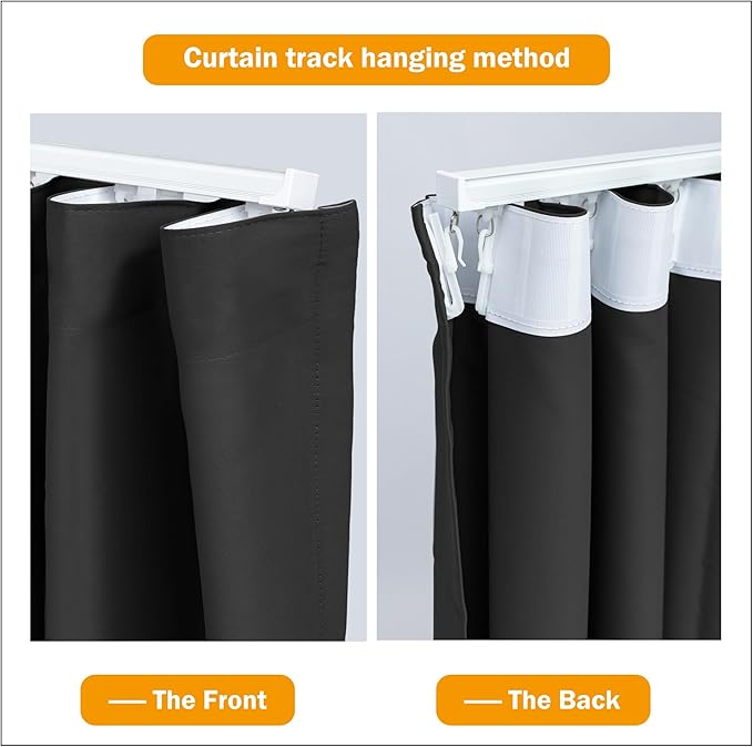 hoeflife Room Divider Curtains Blackout Floor to Ceiling Curtain with Hook Wall Mount Sliding Door Curtains Ceiling Mount Extra Wide Curtain Wall Divider for Room Separation (Black, W150 x H84 Inch)