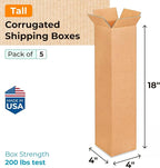 IDL Packaging Tall Corrugated Shipping Boxes 4"L x 4"W x 18"H (Pack of 5) - Excellent Choice of Strong Packing Boxes for USPS, UPS, FedEx Shipping - Easy-to-Recycle Cardboard Boxes