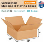 IDL Packaging-B-12124-25 Flat Corrugated Shipping Boxes 12"L x 12”W x 4"H (Pack of 25) - Excellent Choice of Strong Packing Boxes for USPS, UPS, FedEx Shipping