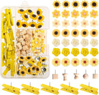 78 Pieces Push Pins Set Cute Thumb Tacks Decorative Flower Push Pins for Wall Cork Board Bulletin Boards with Storage Box（Yellow Style）