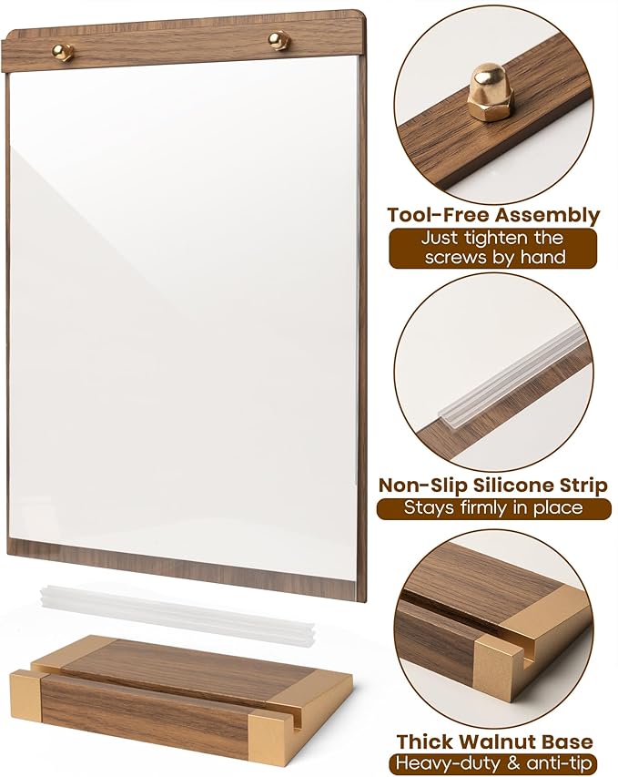 3Pack Acrylic Sign Holders 8.5 x 11 with Walnut Wood Base, Tabletop Clear Commercial Display Stand for Menu, Poster, Flyer, Table Paper Frame for Restaurant/Office/Coffee Shop Store Bar/Wedding/Hotel