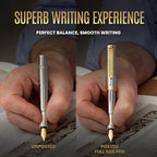 Scriveiner Luxury EDC Fountain Pen (Medium), Stunning Silver Chrome Luxury Pen, Real Gold Plating, Schmidt German Nib, Converter, Writing Gift Set for Men & Women, Nice Fancy Office Designer Pen
