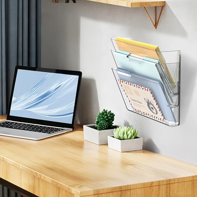 SUPEASY Clear Acrylic Single Pocket, Large Plastic Hanging Wall Mount File Holder Wall File Organizer for Mails, Document, Magazine, Letter Size for Office Home, 3 Pack