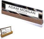 ARTBLOX | Office Personalized Name Plate Black Gold Marble Design On Clear Acrylic Glass for Desk with Business Card Holder