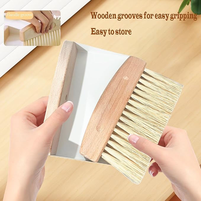 BSMstone Mini Broom and Dustpan Set Small Metal Dustpan and Brush Set Hand Whisk Broom for Home Office Desktop Sofa Pet Care Household Cleaning (PET bristles, Black)