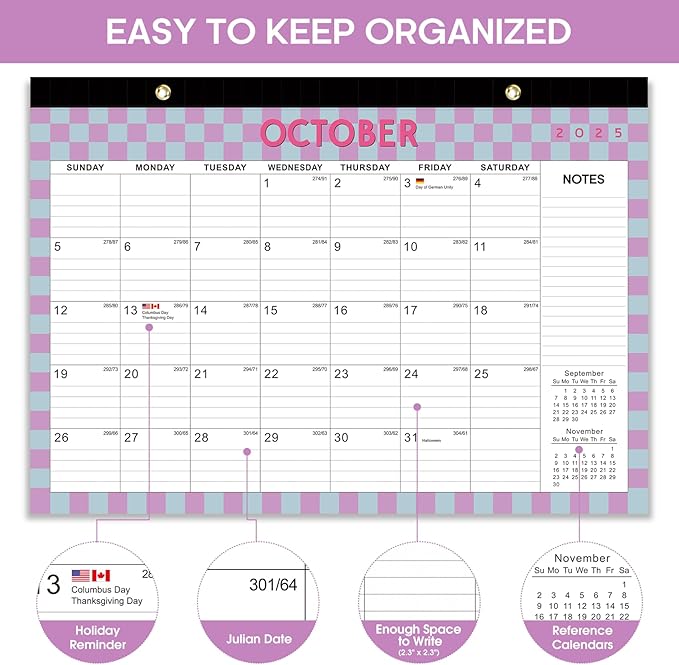 Desk Calendar 2026, 21 Months Calendar Runs from October 2025 to June 2027 - Large 17" x 12" Desktop/Wall Monthly Planner for Home School, or Office - Checkered