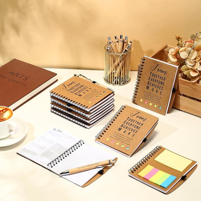 Moinchore 10 Sets Employee Appreciation Gift Inspirational Spiral Notebook with Bamboo Pen Sticky Note Thank You Valentines Day Gift for Coworker Office Staff Team Nurse Teacher (Team Together)