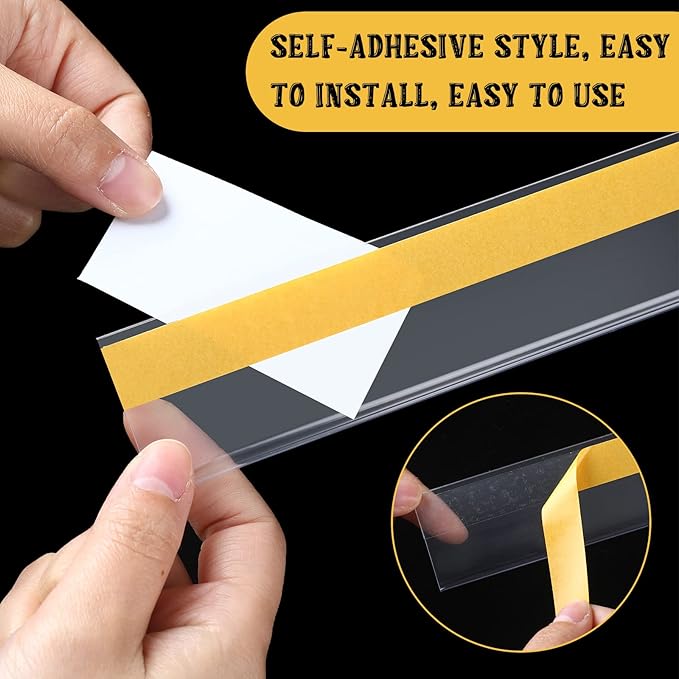 Fainne 50 Pcs Shelf Label Strips 1.25''H x 48 L Self Adhesive Shelf Label Holder Gondola Price Tag Stick on Plastic Clear Ticket Channel for Metal Wood Plastic Rack