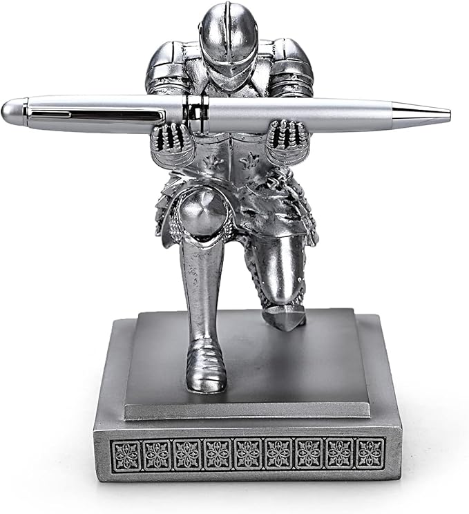 HDMbigmi Knight Pen Holder Pen Stand Desk Organizers and Accessories Resin Pencil Holder as Gift with a Fancy Pen for Office and Home Desk Organizer (Silver)