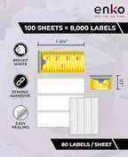 enKo 8000 Labels, 1/2" x 1-3/4" - White - Address, Mailing, Shipping & Barcode Blank Labels for Laser and Inkjet Printers