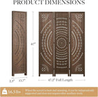 66.9Inch Folding Room Divider, 3 Panels Wood Carved Privacy Screens, Free Assembled Freestanding Partition for Home Office Restaurant Bedroom (Brown)
