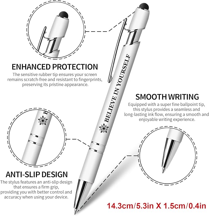 Vebermo 15 Pack Motivational Pen Set - Inspirational Quotes Retractable Ballpoint Pens for Office School Supplies, Encouragement Gifts for Women Men, White